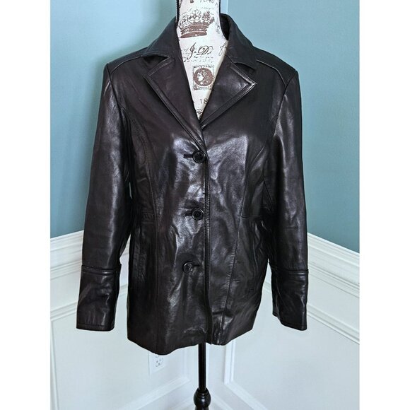 Michael Kors L Black Genuine Leather Jacket Coat - Picture 2 of 7